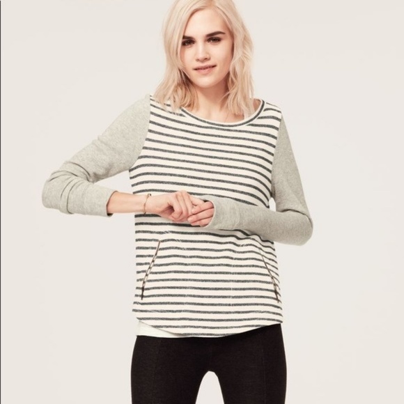 Lou & Grey Sweaters - Lou & Grey Chalk Stripe Colorblock Zip Pullover S